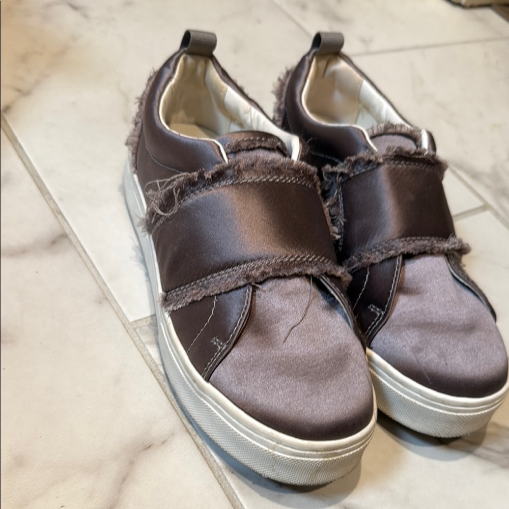 Sam Edelman Levine Platform Brown/Gray Satin Sneakers